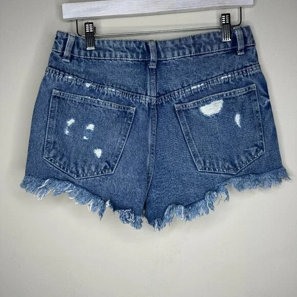 SWS High Rise Button Fly Cut-off Short Shorts Size 7 Distressed 100% Cotton - Picture 3 of 10